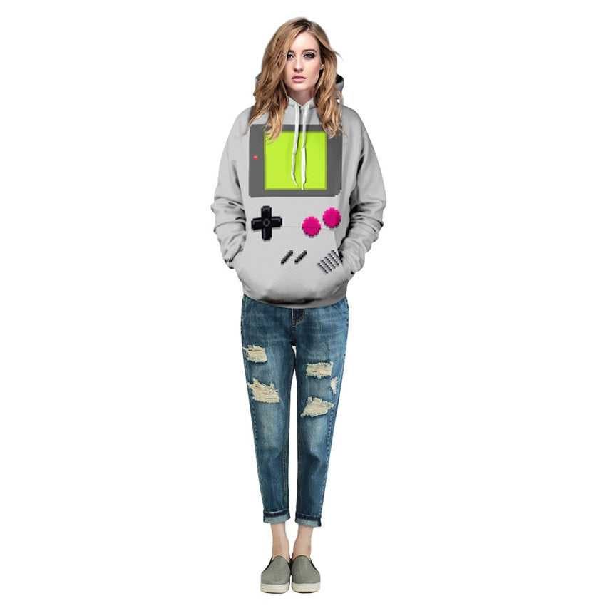 Gamer Retro Sweatshirt Streetwear Hoodie Allover Print - BernardoModa