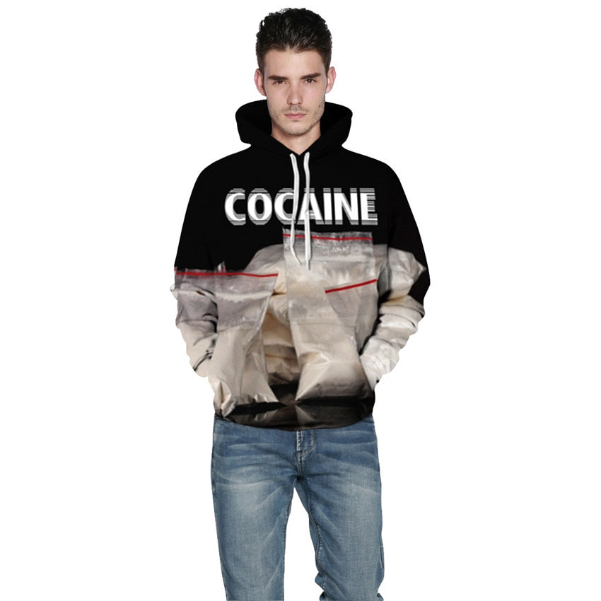 COCAINE Sweatshirt Streetwear Hoodie Allover Print - BernardoModa