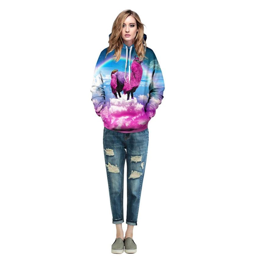 Lama Aesthetic Vaporwave Sweatshirt Streetwear Hoodie Allover Print - BernardoModa