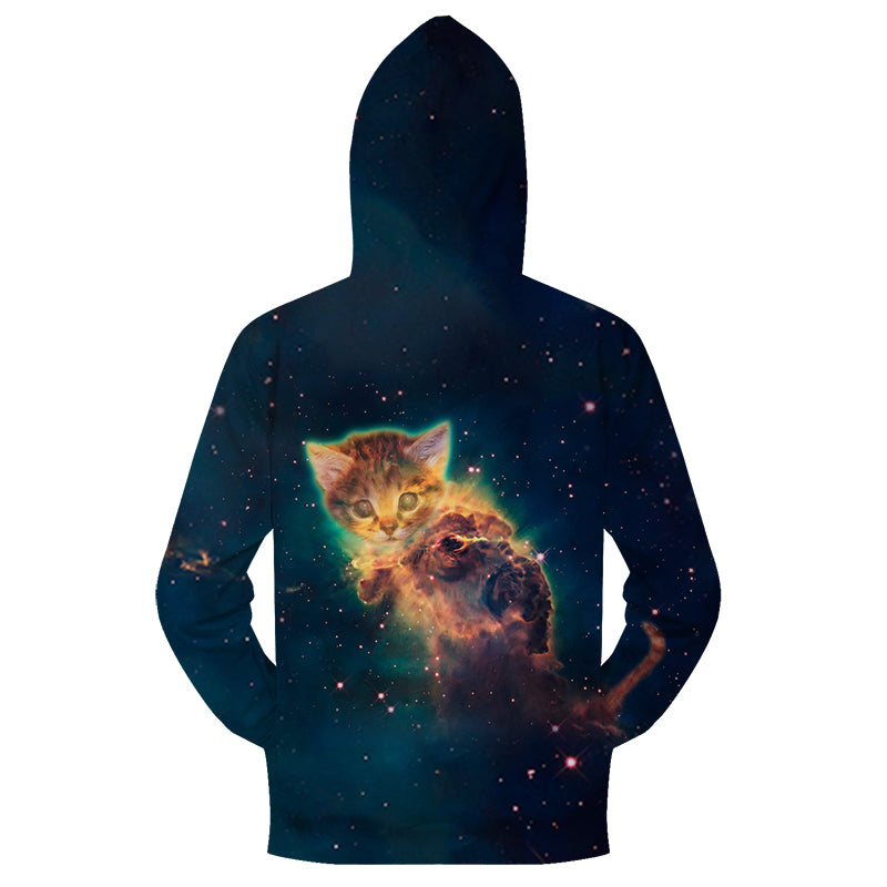 Galaxy Cute Kitten Zipper Sweatshirt Streetwear Hoodie Allover - BernardoModa