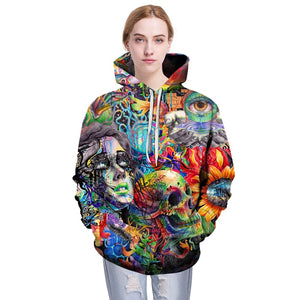 Skull Paint Eye Flowers Aesthetic Sweatshirt Streetwear Hoodie Allover - BernardoModa