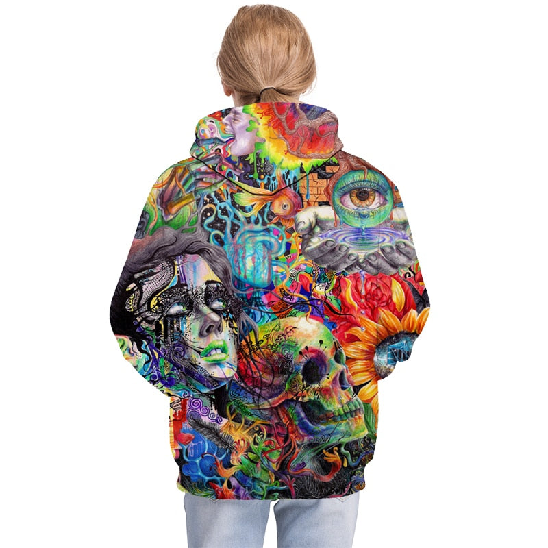 Skull Paint Eye Flowers Aesthetic Sweatshirt Streetwear Hoodie Allover - BernardoModa