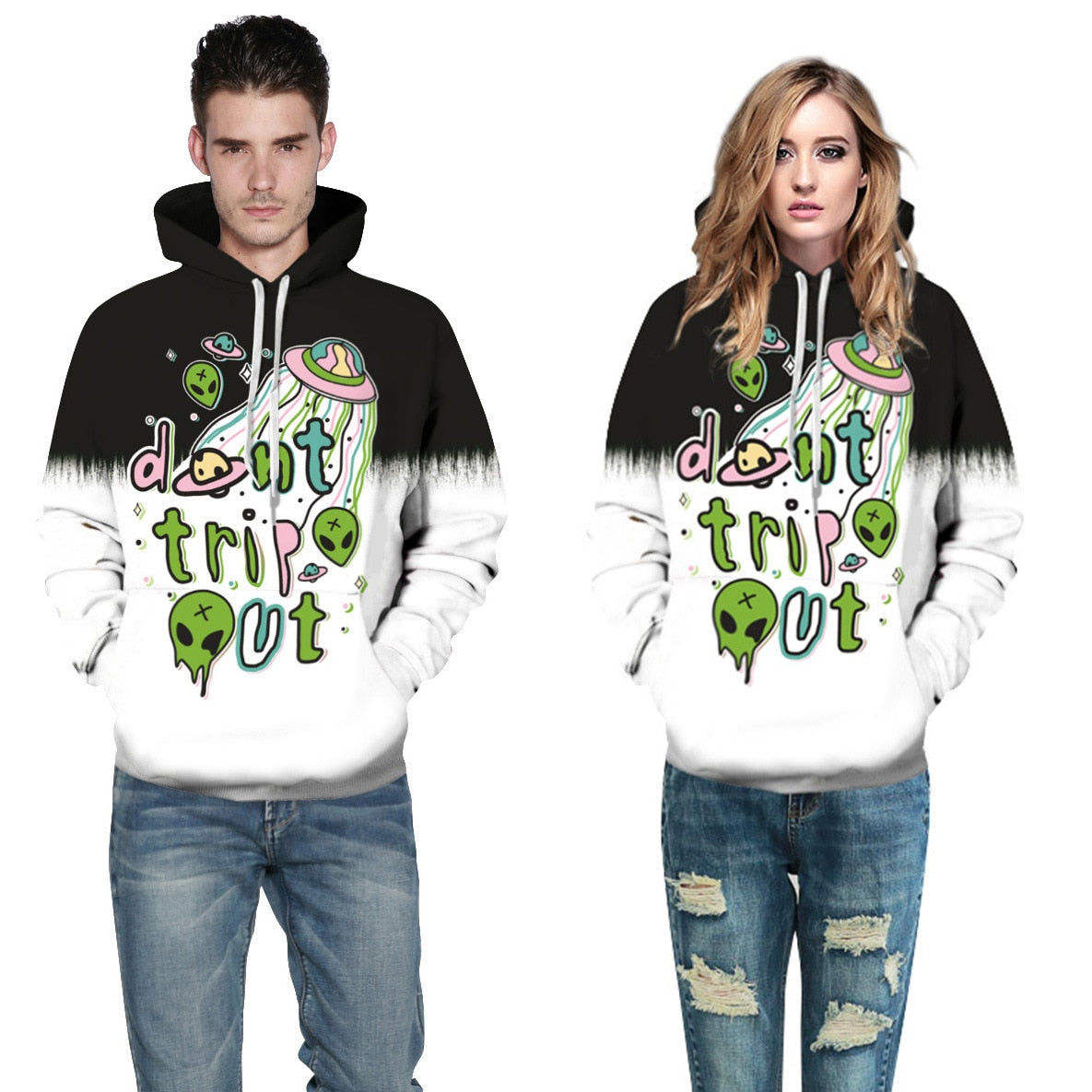 'Don't trip out' Alien Sweatshirt Streetwear Hoodie Allover - BernardoModa