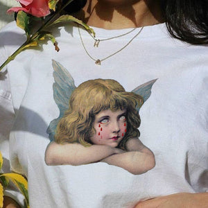 Harajuku Ulzzang spoof angel female O-Neck T-shirt - BernardoModa