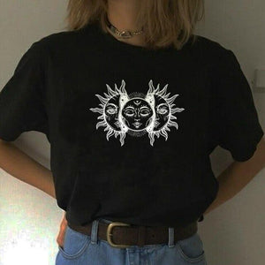 Moon Face Aesthetic Art Black Tee Shirt