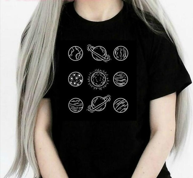 Planets Aesthetic Art Black Tee Shirt