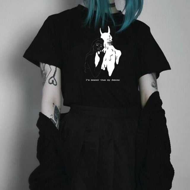 'It's meaner than my demons' Aesthetic Art Black Tee Shirt