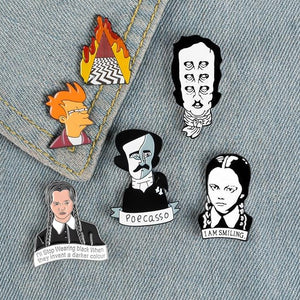 Movie Role Enamel Edgar Allan Poe Wednesday Fry Jewelry Enamel Pin