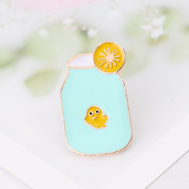 Lemonade Milk Juice Drink Lemon Glass Jewelry Gift Enamel Pin