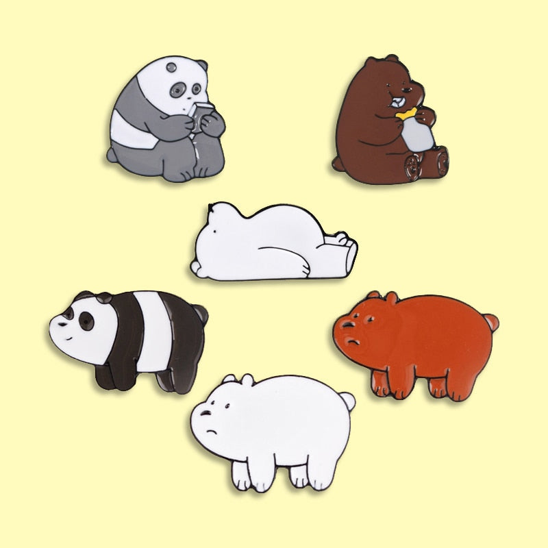 Cute Bear Metal Enamel Pin Polar Bear Panda Brown Bear Cartoon Animal Jewelry Gift Enamel Pin