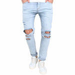 2018 New Men's Jeans Stretchy Destroyed  Slim Fit Denim Pants Blue Jeans Stretch Denim Pants Trousers Classic Cowboys Man - BernardoModa