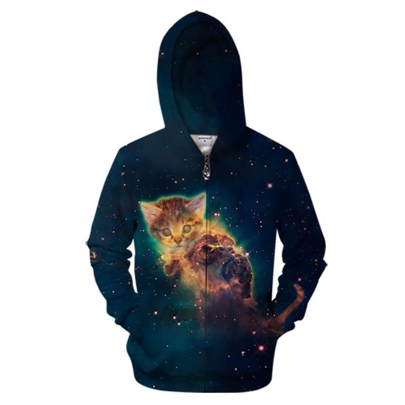 Galaxy Cute Kitten Zipper Sweatshirt Streetwear Hoodie Allover - BernardoModa