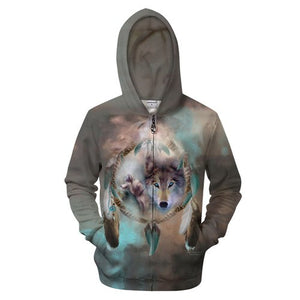 Wolf Moon Zipper Sweatshirt Streetwear Hoodie Allover - BernardoModa