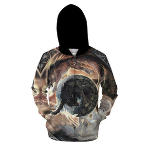 Wolf Moon Zipper Sweatshirt Streetwear Hoodie Allover - BernardoModa