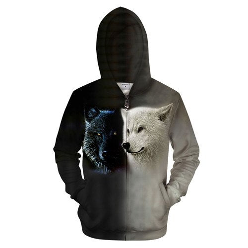 Wolf Moon Zipper Sweatshirt Streetwear Hoodie Allover - BernardoModa