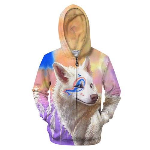 Wolf Moon Zipper Sweatshirt Streetwear Hoodie Allover - BernardoModa