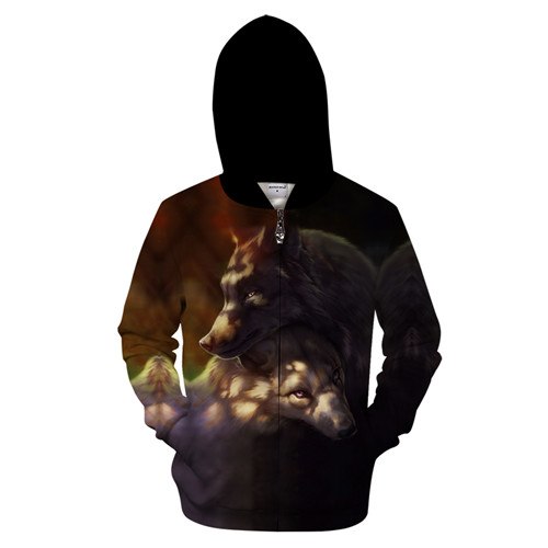 Wolf Moon Zipper Sweatshirt Streetwear Hoodie Allover - BernardoModa