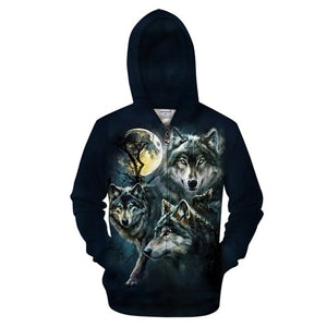 Wolf Moon Zipper Sweatshirt Streetwear Hoodie Allover - BernardoModa