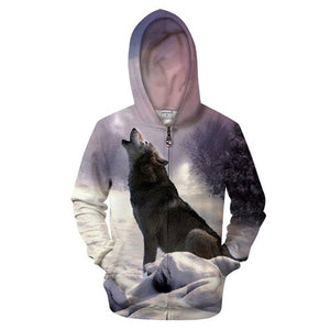 Wolf Moon Zipper Sweatshirt Streetwear Hoodie Allover - BernardoModa