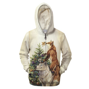 Wolf Moon Zipper Sweatshirt Streetwear Hoodie Allover - BernardoModa