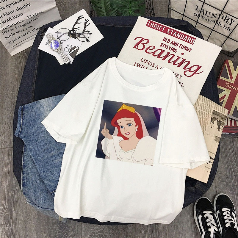 Disney Princess Middle finger White Tee - BernardoModa